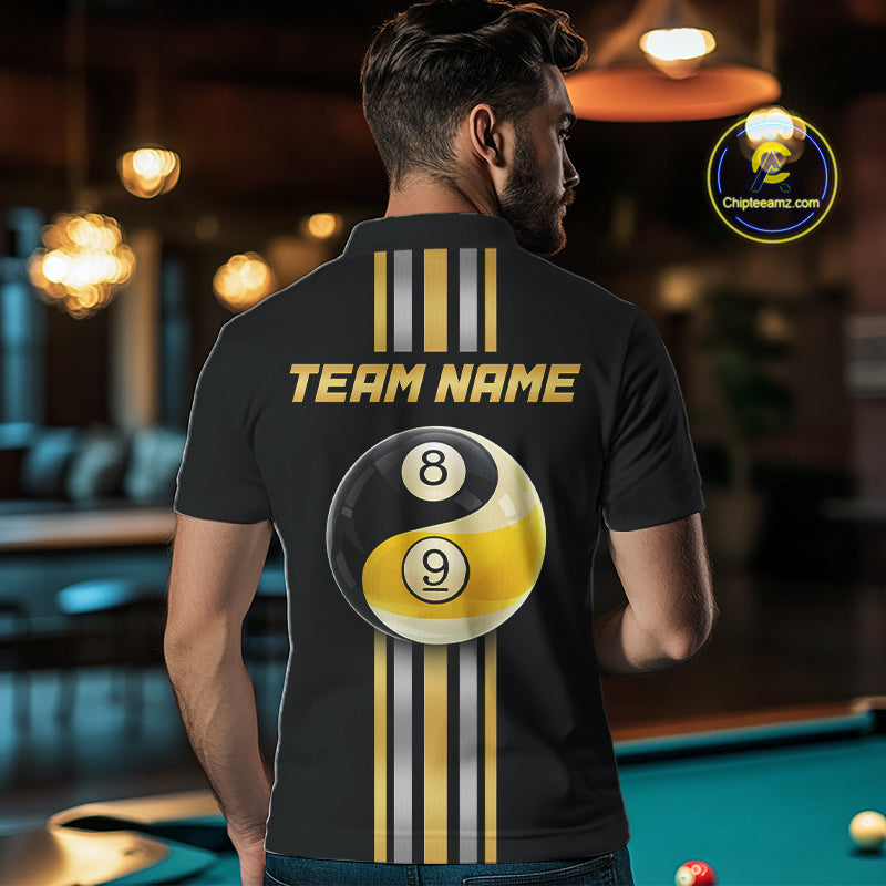 Black & Gold Yin And Yang 8 Ball & 9 Ball Pool Billiard Jerseys For Men Custom Billiard Team Shirt NYN2753