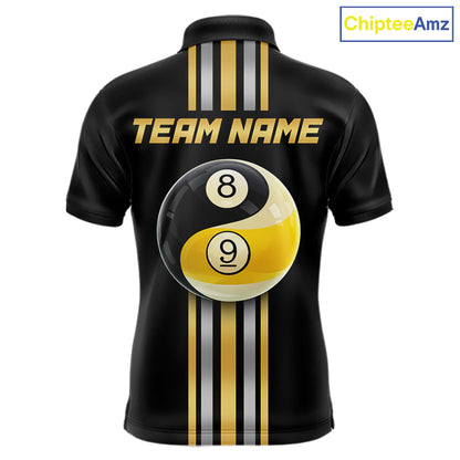 Black & Gold Yin And Yang 8 Ball & 9 Ball Pool Billiard Jerseys For Men Custom Billiard Team Shirt NYN2753