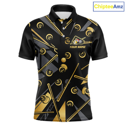 Black & Gold Yin And Yang 8 Ball & 9 Ball Pool Billiard Jerseys For Men Custom Billiard Team Shirt NYN2753
