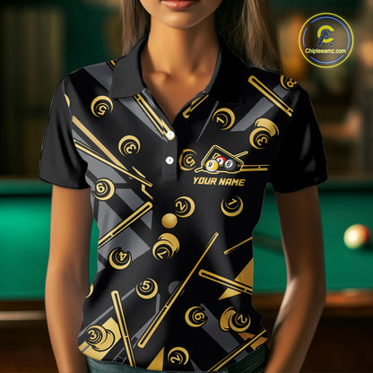 Black & Gold Yin And Yang 8 Ball & 9 Ball Pool Billiard Jerseys For Women Custom Billiard Team Shirt NYN2753