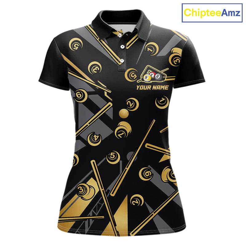 Black & Gold Yin And Yang 8 Ball & 9 Ball Pool Billiard Jerseys For Women Custom Billiard Team Shirt NYN2753