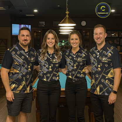 Black & Gold Yin And Yang 8 Ball & 9 Ball Pool Billiard Jerseys For Women Custom Billiard Team Shirt NYN2753