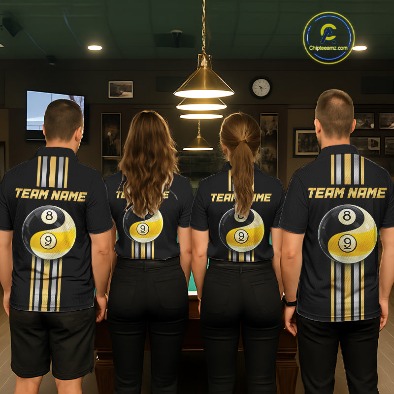 Black & Gold Yin And Yang 8 Ball & 9 Ball Pool Billiard Jerseys For Women Custom Billiard Team Shirt NYN2753