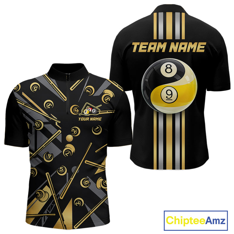 Black & Gold Yin And Yang 8 Ball & 9 Ball Pool Billiard Jerseys For Men Custom Billiard Team Shirt NYN2753