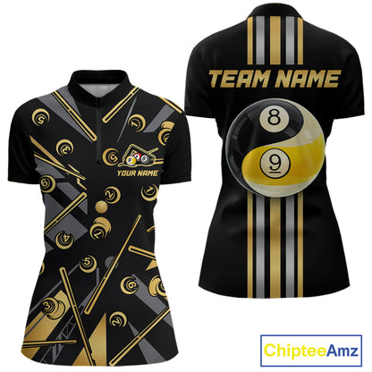 Black & Gold Yin And Yang 8 Ball & 9 Ball Pool Billiard Jerseys For Women Custom Billiard Team Shirt NYN2753