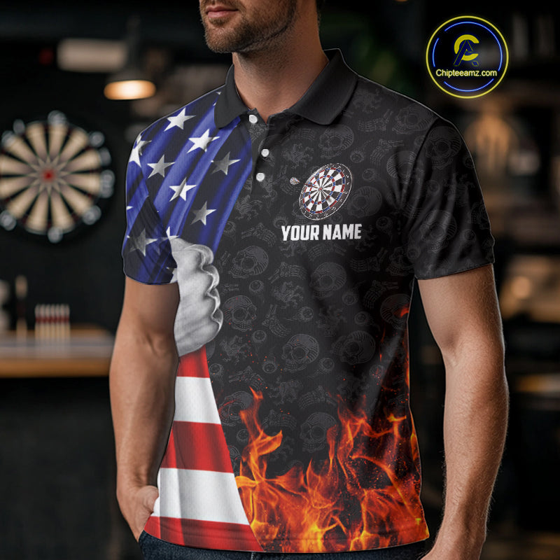 Custom Flame Dartboard Patriotic Dart Shirts For Men American Flag Dart Team Jerseys NYN0047