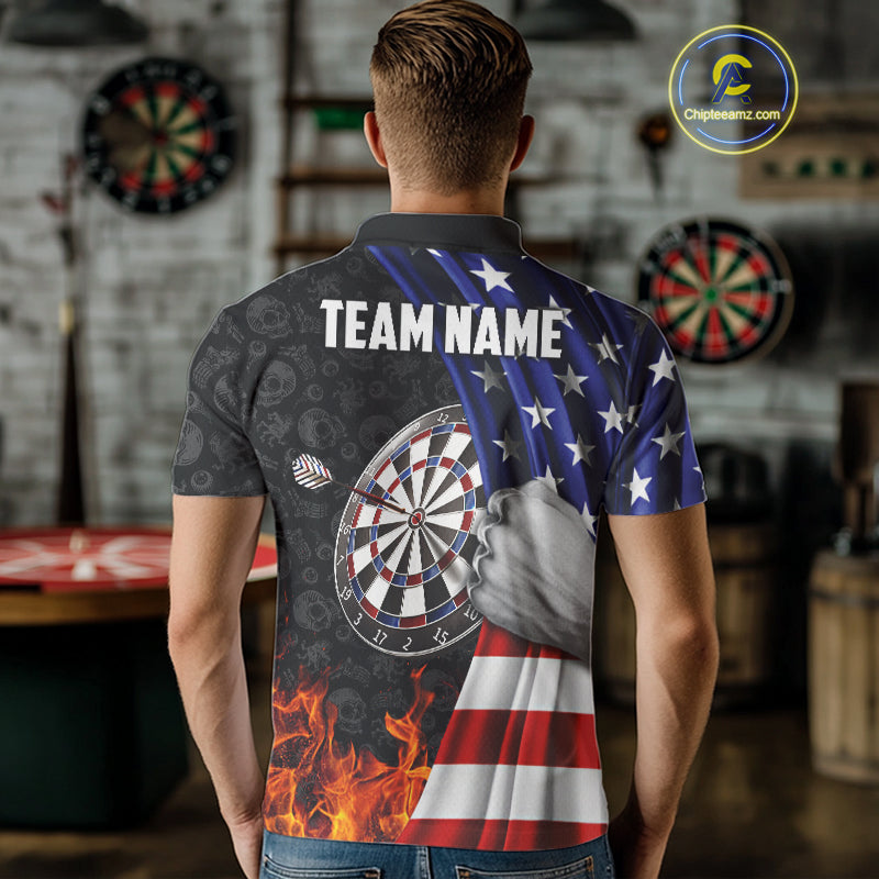 Custom Flame Dartboard Patriotic Dart Shirts For Men American Flag Dart Team Jerseys NYN0047