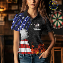 Load image into Gallery viewer, Custom Flame Dartboard Patriotic Dart Shirts For Women American Flag Dart Team Jerseys NYN0047