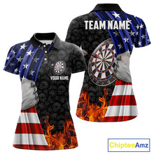 Load image into Gallery viewer, Custom Flame Dartboard Patriotic Dart Shirts For Women American Flag Dart Team Jerseys NYN0047
