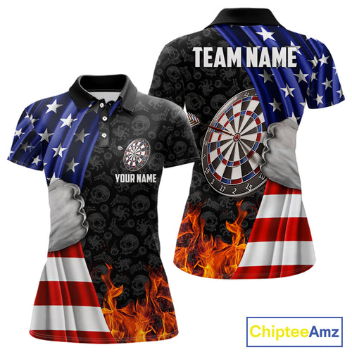 Custom Flame Dartboard Patriotic Dart Shirts For Women American Flag Dart Team Jerseys NYN0047