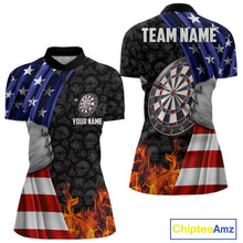 Load image into Gallery viewer, Custom Flame Dartboard Patriotic Dart Shirts For Women American Flag Dart Team Jerseys NYN0047