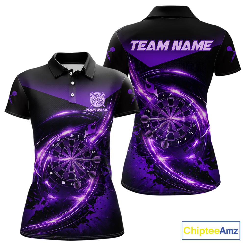 Thunder Purple Dartboard Women Dart Polo & 1/4-Zip Shirt Custom Name Splatter Dart Jersey For Darters NYN2964