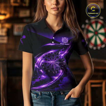 Thunder Purple Dartboard Women Dart Polo & 1/4-Zip Shirt Custom Name Splatter Dart Jersey For Darters NYN2964