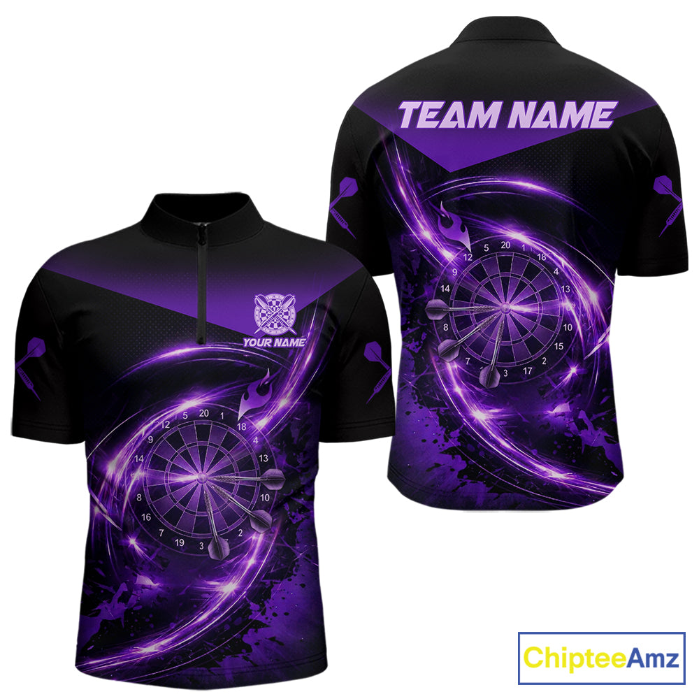 Thunder Purple Dartboard Men Dart Polo & 1/4-Zip Shirt Custom Name Splatter Dart Jersey For Darters NYN2964