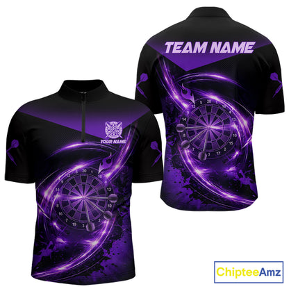 Thunder Purple Dartboard Men Dart Polo & 1/4-Zip Shirt Custom Name Splatter Dart Jersey For Darters NYN2964