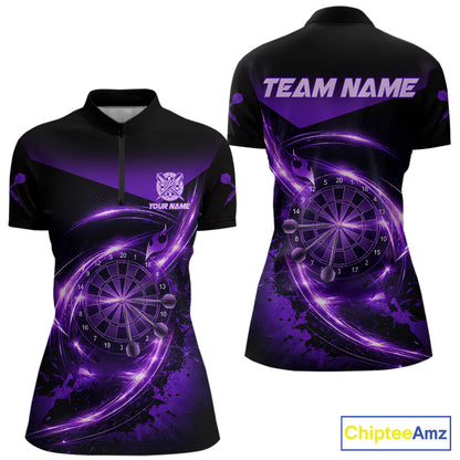 Thunder Purple Dartboard Women Dart Polo & 1/4-Zip Shirt Custom Name Splatter Dart Jersey For Darters NYN2964