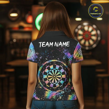 Holographic Splatter Dartboard Women Dart Shirt Custom Name Grunge Ribbon Dart Jersey For Darters NYN2967