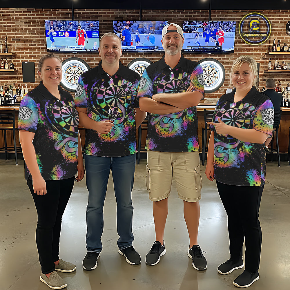 Holographic Splatter Dartboard Women Dart Shirt Custom Name Grunge Ribbon Dart Jersey For Darters NYN2967