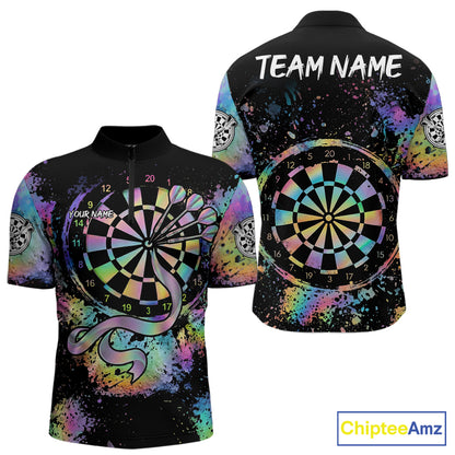 Holographic Splatter Dartboard Men Dart Shirt Custom Name Grunge Ribbon Dart Jersey For Darters NYN2967