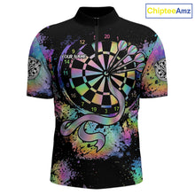 Load image into Gallery viewer, Holographic Splatter Dartboard Men Dart Shirt Custom Name Grunge Ribbon Dart Jersey For Darters NYN2967