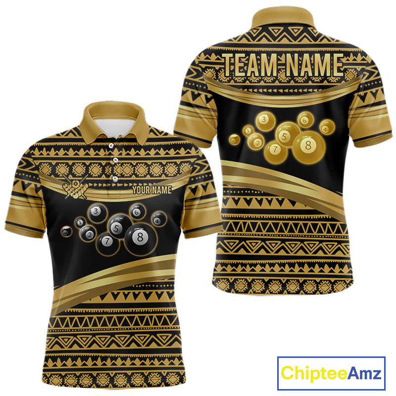 Gold Tribal 8 Ball Pool Shirts Men Billiard Polo & 1/4 Zip Shirt Custom Pool Billiard Team Jerseys NYN2971