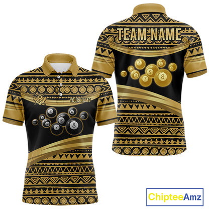 Gold Tribal 8 Ball Pool Shirts Men Billiard Polo & 1/4 Zip Shirt Custom Pool Billiard Team Jerseys NYN2971