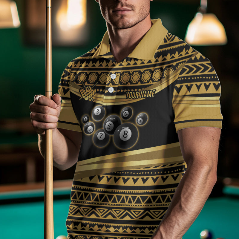 Gold Tribal 8 Ball Pool Shirts Men Billiard Polo & 1/4 Zip Shirt Custom Pool Billiard Team Jerseys NYN2971