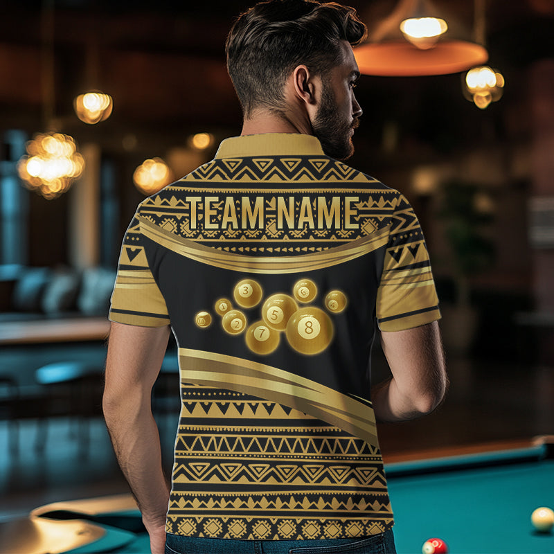 Gold Tribal 8 Ball Pool Shirts Men Billiard Polo & 1/4 Zip Shirt Custom Pool Billiard Team Jerseys NYN2971