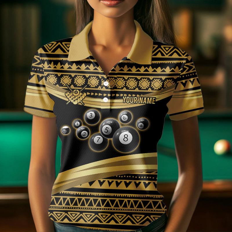 Gold Tribal 8 Ball Pool Shirts Women Billiard Polo & 1/4 Zip Shirt Custom Pool Billiard Team Jerseys NYN2971