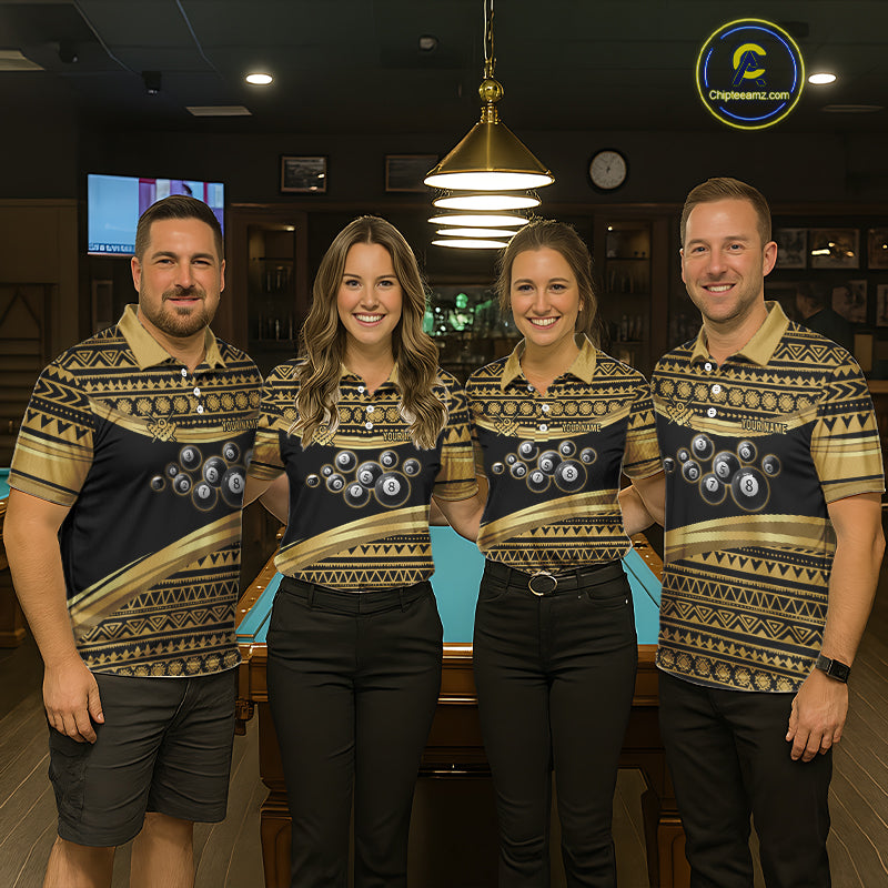 Gold Tribal 8 Ball Pool Shirts Men Billiard Polo & 1/4 Zip Shirt Custom Pool Billiard Team Jerseys NYN2971