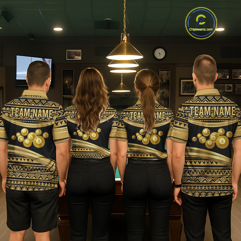 Gold Tribal 8 Ball Pool Shirts Men Billiard Polo & 1/4 Zip Shirt Custom Pool Billiard Team Jerseys NYN2971