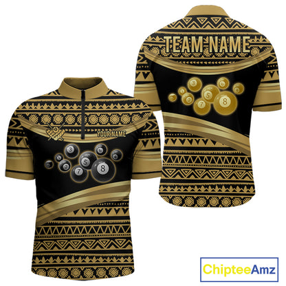 Gold Tribal 8 Ball Pool Shirts Men Billiard Polo & 1/4 Zip Shirt Custom Pool Billiard Team Jerseys NYN2971