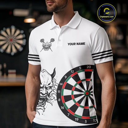 White Demon Head & Darts Arrow Darts Team Shirt For Men - Customizable Name NYN0393