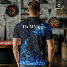 Load image into Gallery viewer, Personalized Men Dart Polo &amp; Quarter-Zip Shirt Custom Name Team Blue Flaming Dragon Dart Jersey NYN3359