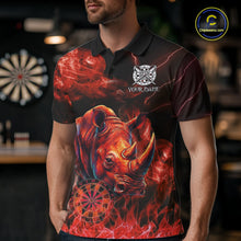 Load image into Gallery viewer, Personalized Men Rhino Dart Polo &amp; Quarter-Zip Shirt Custom Name Team Red Flaming Rhino Dart Jersey NYN3360