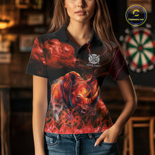 Load image into Gallery viewer, Personalized Women Rhino Dart Polo &amp; Quarter-Zip Shirt Custom Name Team Red Flaming Rhino Dart Jersey NYN3360