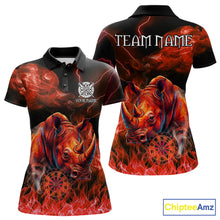 Load image into Gallery viewer, Personalized red flaming rhino dart polo shirt for women custom dart jersey