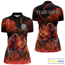 Load image into Gallery viewer, Personalized red flaming rhino dart quarter zip shirt for women custom dart jersey