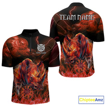 Load image into Gallery viewer, Personalized red flaming rhino dart quarter zip shirt for men custom dart jersey
