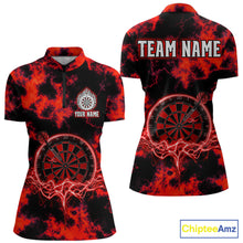 Load image into Gallery viewer, Thunder lightning red dartboard darts 1/4-zip shirt for women custom team shirt