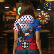Load image into Gallery viewer, Custom Grunge Patriotic Darts Jersey For Women Red, Blue And White American Flag Eagle Dart Shirt NYN3368