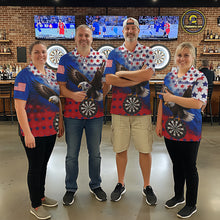 Load image into Gallery viewer, Custom Grunge Patriotic Darts Jersey For Women Red, Blue And White American Flag Eagle Dart Shirt NYN3368