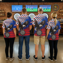 Load image into Gallery viewer, Custom Grunge Patriotic Darts Jersey For Women Red, Blue And White American Flag Eagle Dart Shirt NYN3368