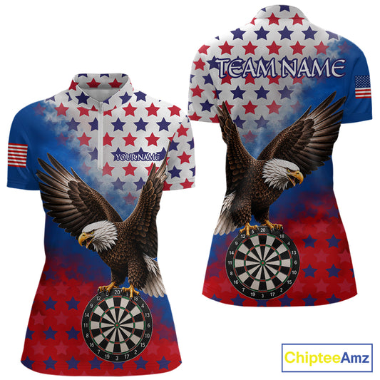 Grunge patriotic American flag eagle dart 1/4-zip  shirt for women custom darts jersey