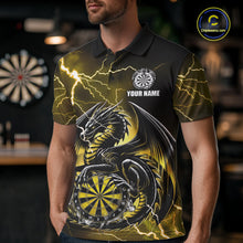 Load image into Gallery viewer, Personalized Men Dragon Dart Polo 1/4-Zip Shirt Custom Name Team Thunder Dragon Dart Jersey | Yellow NYN3369