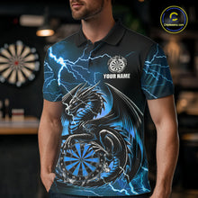 Load image into Gallery viewer, Personalized Men Dragon Dart Polo 1/4-Zip Shirt Custom Name Team Thunder Dragon Dart Jersey | Blue NYN3370