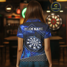 Load image into Gallery viewer, Flaming Dartboard &amp; Dart Arrows Blue Darts Shirt For Women - Custom Name &amp; Team Jersey NYN0668
