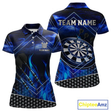 Load image into Gallery viewer, Flaming Dartboard &amp; Dart Arrows Blue Darts Shirt For Women - Custom Name &amp; Team Jersey NYN0668