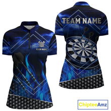 Load image into Gallery viewer, Flaming Dartboard &amp; Dart Arrows Blue Darts Shirt For Women - Custom Name &amp; Team Jersey NYN0668