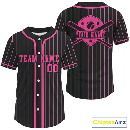 Men's Pink And Black Baseball Jersey Custom Classic Pinstripe Baseball Shirt For Fans NYN0872
